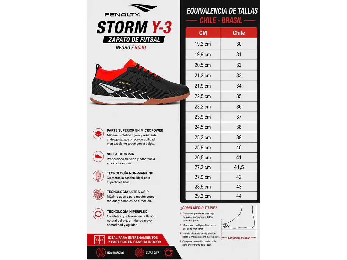 Zapato de Futsal Penalty Storm Y-3 Negro /Rojo  8