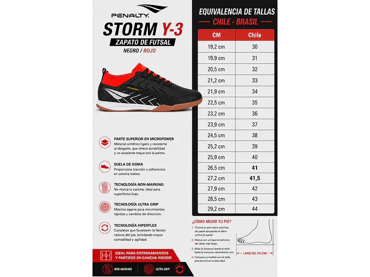 Zapato de Futsal Penalty Storm Y-3 Negro /Rojo  8
