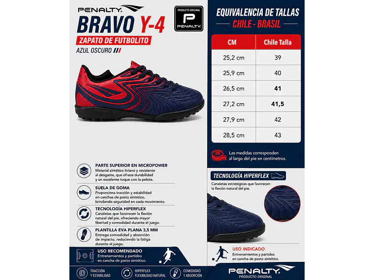 Zapato de Futbolito Penalty Bravo Y-4 Azul Oscuro 7
