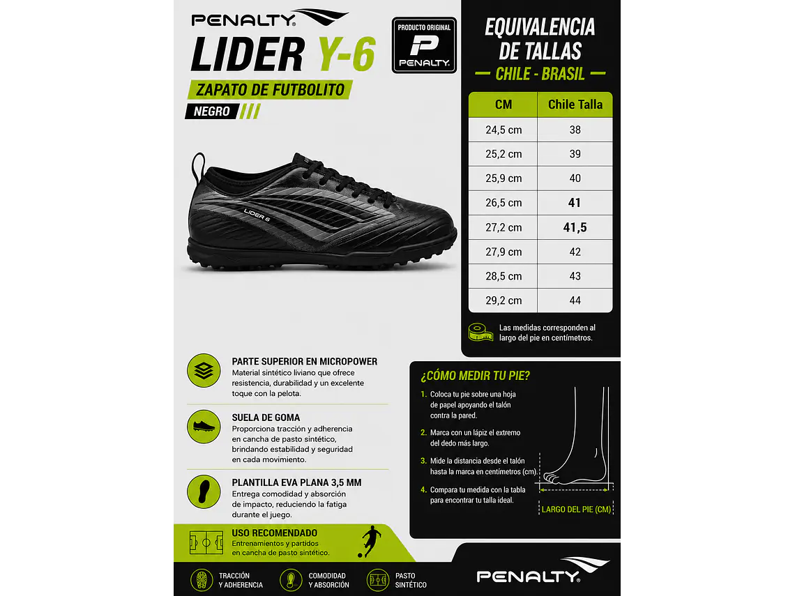 Zapato de Futbolito Penalty Lider Y-6 Negro 7