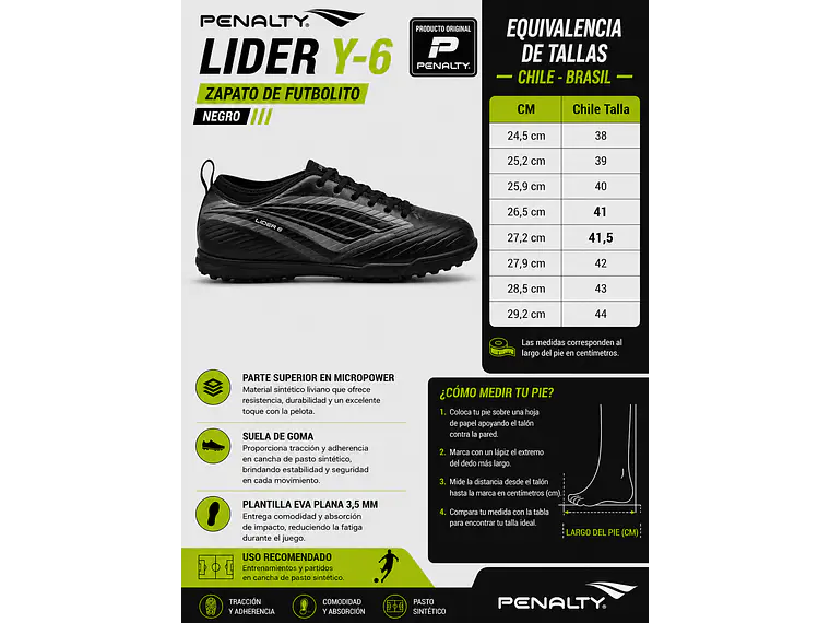 Zapato de Futbolito Penalty Lider Y-6 Negro 7