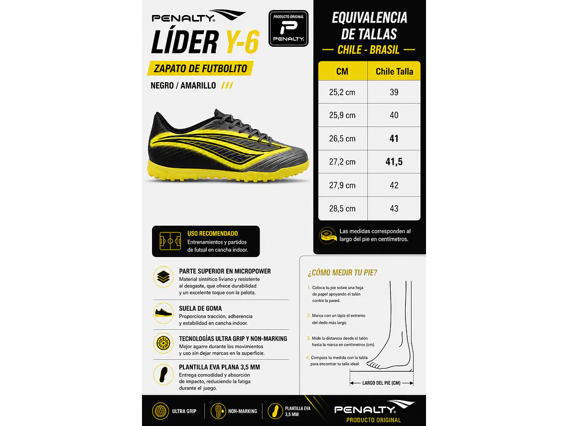 Zapato de Futbolito Penalty Líder Y-6 Negro/ Amarillo 8