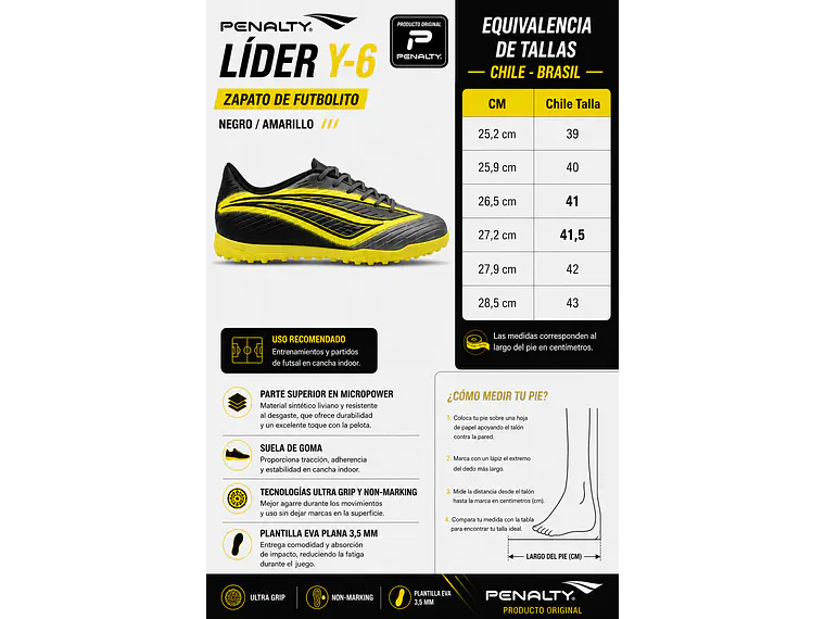 Zapato de Futbolito Penalty Líder Y-6 Negro/ Amarillo 8