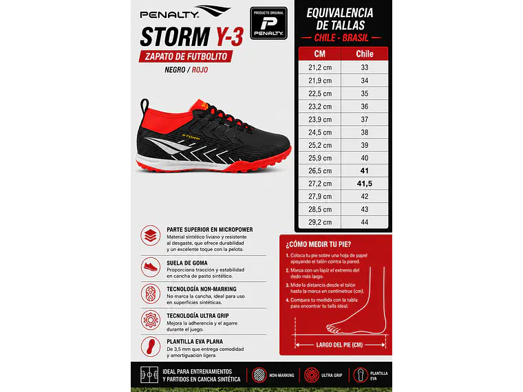 Zapato De Futbolito Penalty Storm Y-3 Negro/ Rojo 9