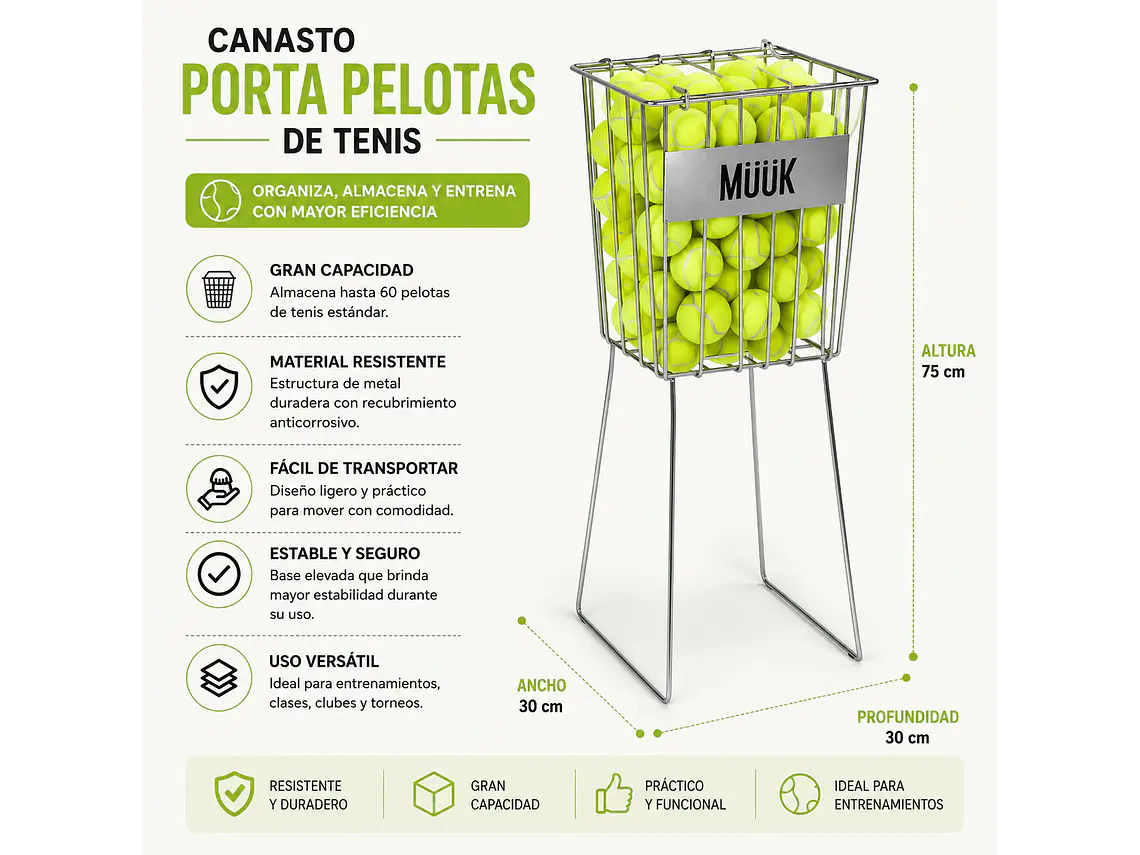 Canasto de Tenis Muuk Recup. Pelotas Sin Ruedas 5
