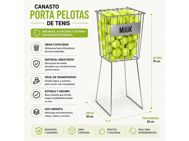 Canasto de Tenis Muuk Recup. Pelotas Sin Ruedas 5