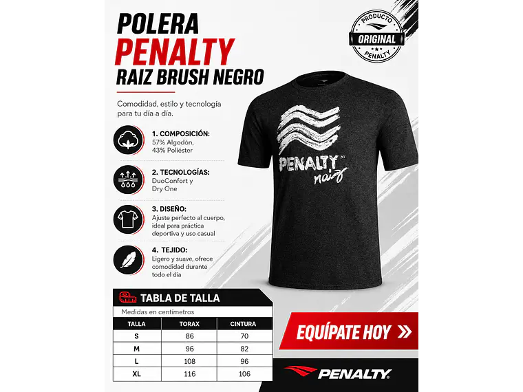 Polera Penalty Raiz Brush Negro 5