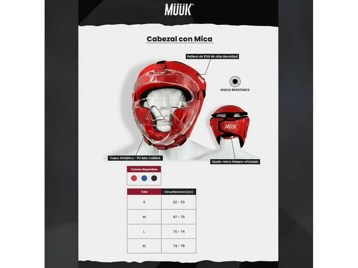 Cabezal De Artes Marciales Con Mica Muuk Rojo 10