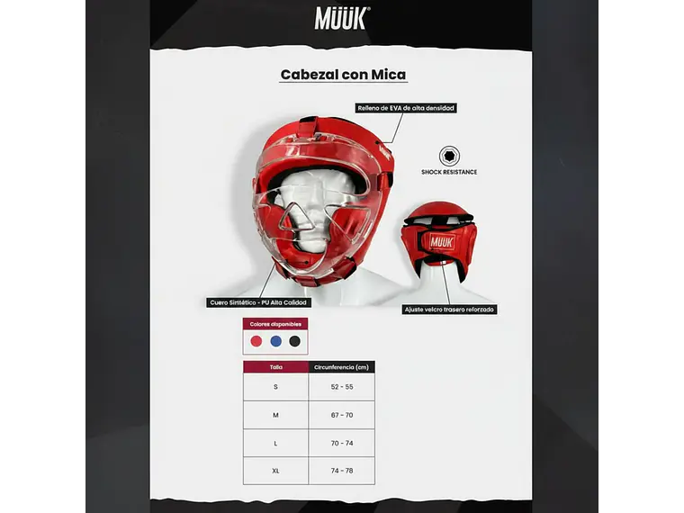 Cabezal De Artes Marciales Con Mica Muuk Rojo 10