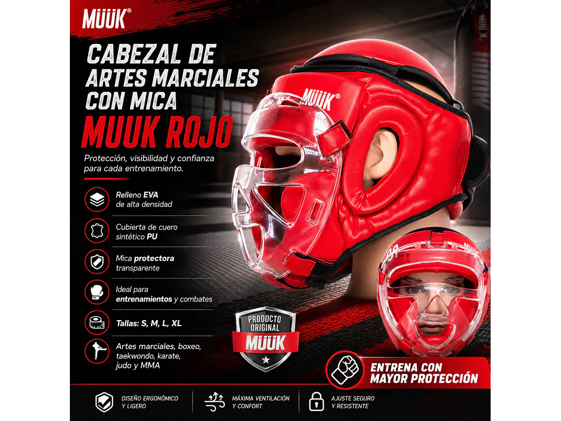 Cabezal De Artes Marciales Con Mica Muuk Rojo 11