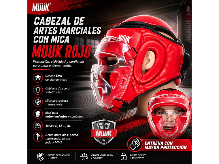 Cabezal De Artes Marciales Con Mica Muuk Rojo 11