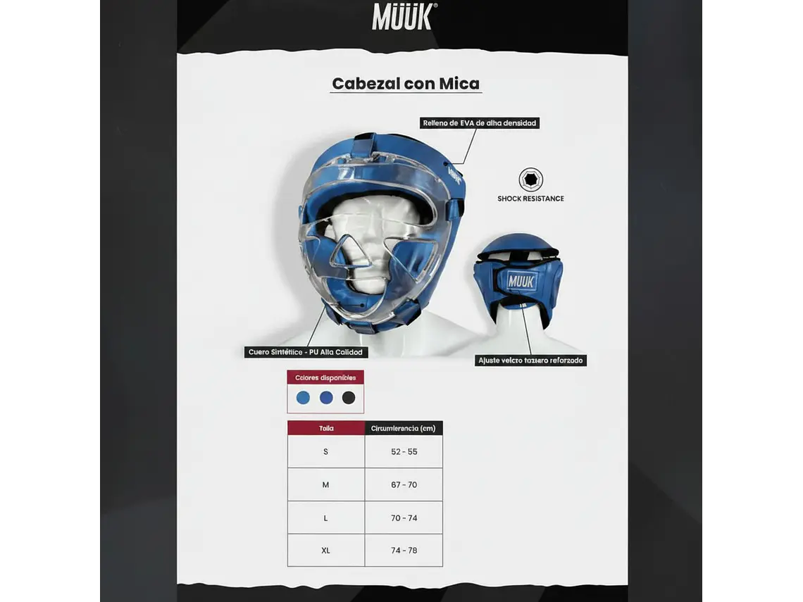 Cabezal De Artes Marciales Con Mica Muuk Azul 10
