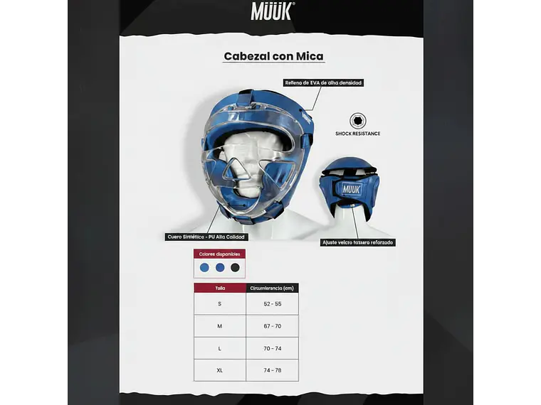 Cabezal De Artes Marciales Con Mica Muuk Azul 10