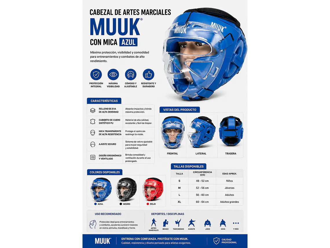 Cabezal De Artes Marciales Con Mica Muuk Negro 11