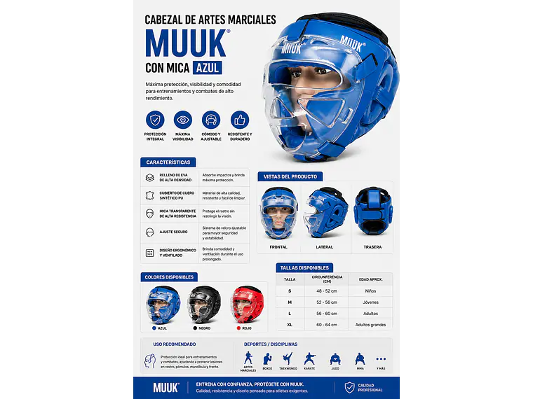 Cabezal De Artes Marciales Con Mica Muuk Negro 11