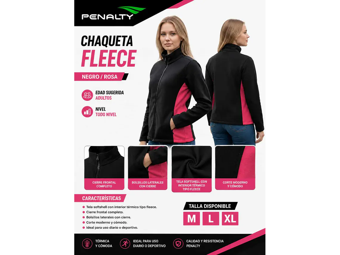 Chaqueta Penalty Fleece Negro/Rosa 3