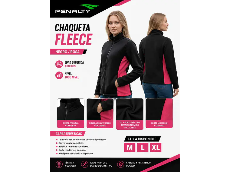 Chaqueta Penalty Fleece Negro/Rosa 3