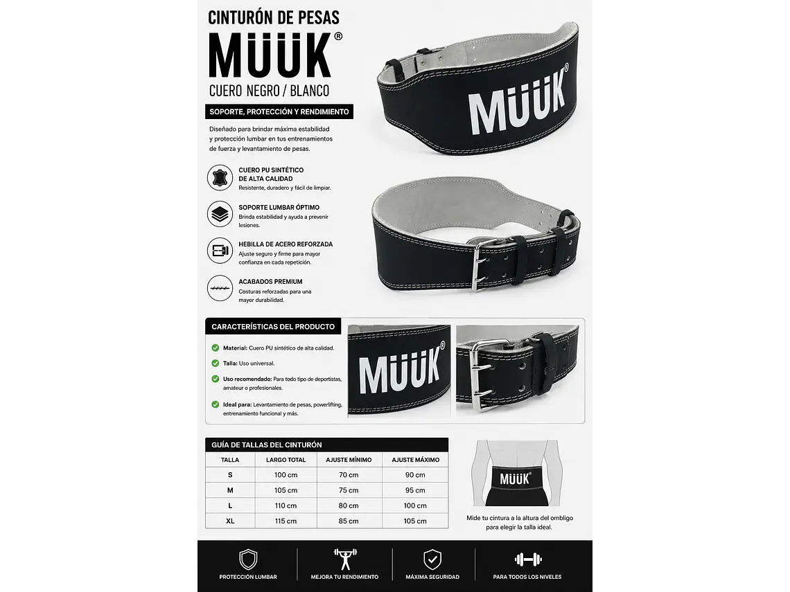 Cinturón De Pesas Cuero Muuk Negro/Blanco 5