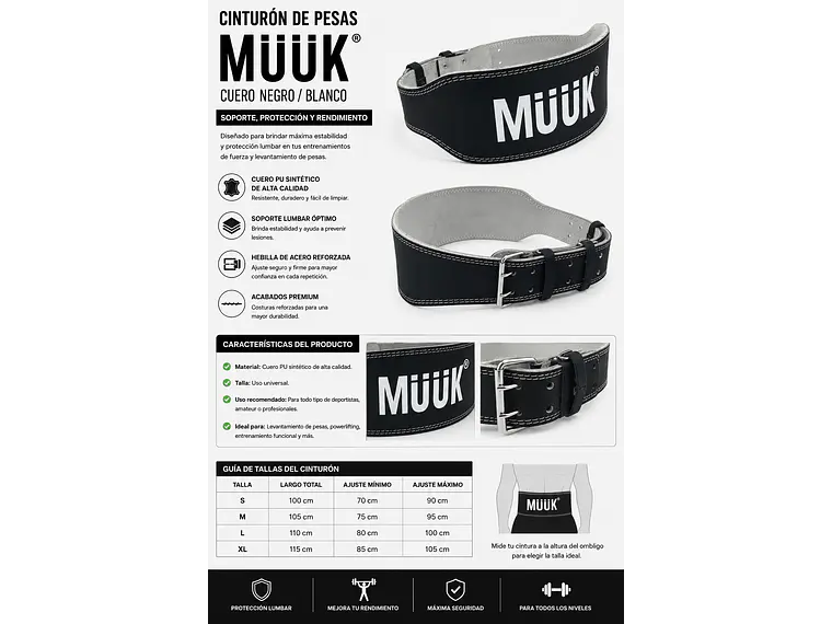 Cinturón De Pesas Cuero Muuk Negro/Blanco 5