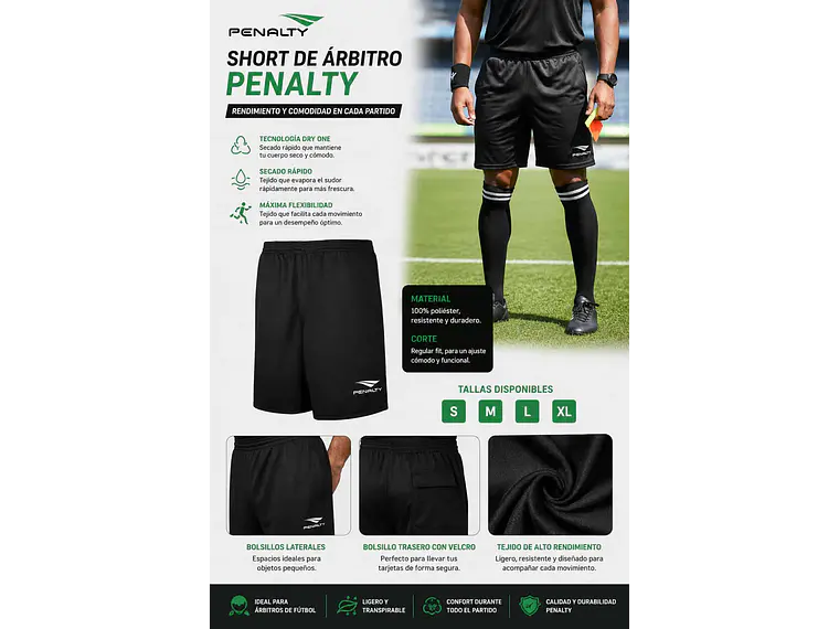 Short de Arbitro Penalty Negro 3