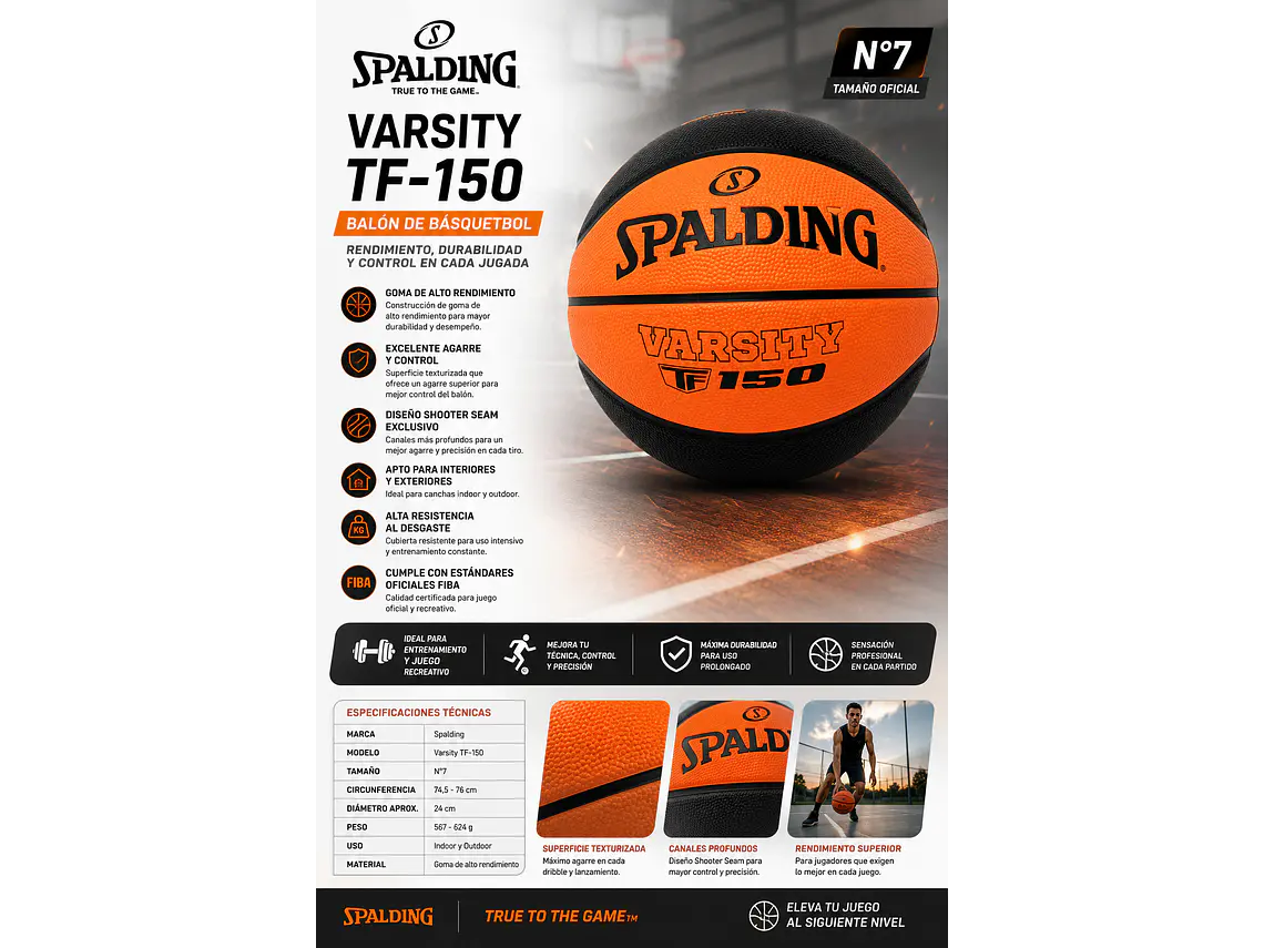 Balón de Basketball Spalding Varsity TF-150 N°7 5