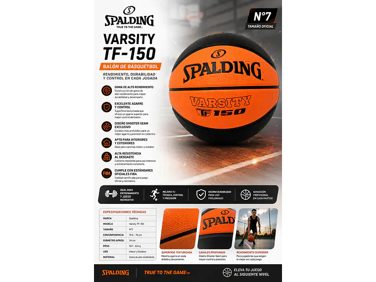 Balón de Basketball Spalding Varsity TF-150 N°7 5