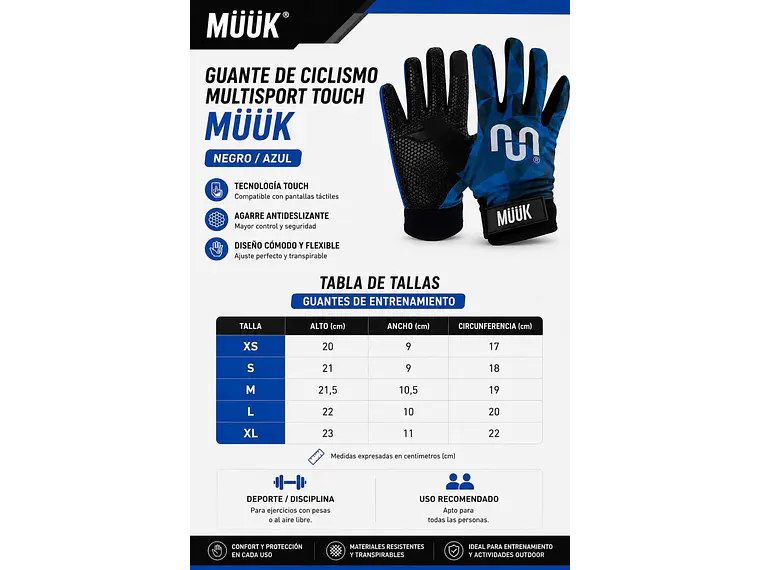 Guante de Ciclismo Multisport Touch Muuk Negro/Azul 7
