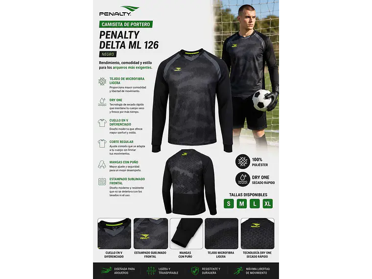 Camiseta de Portero Penalty Delta ML 126 Negro 4