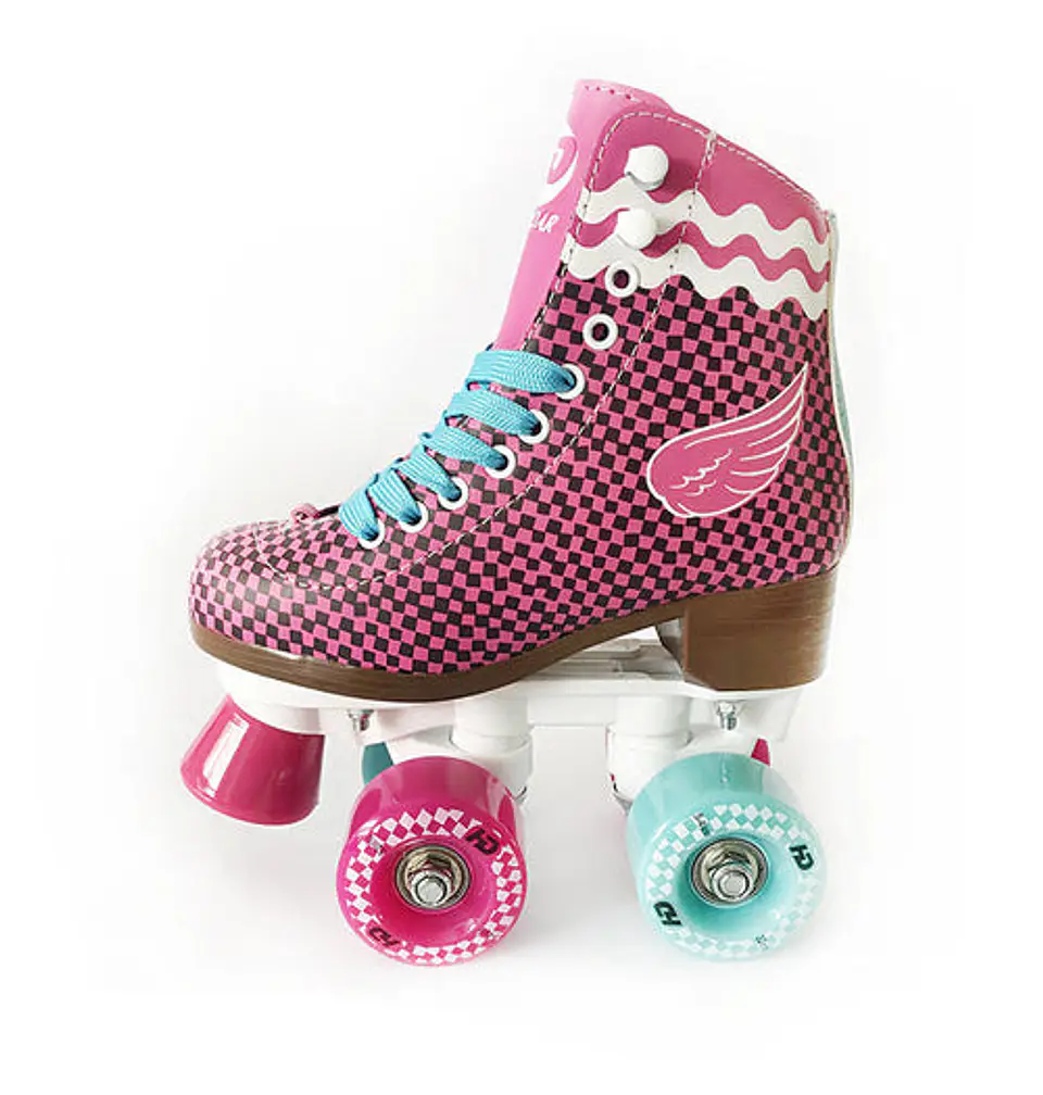 Patin Artistico Hondar Luna Base Plastico Cuadros Negro-Fucsia 1