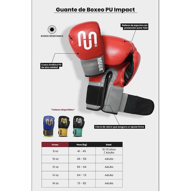 Guante De Box PU Impact Muuk Rojo-Gris 9