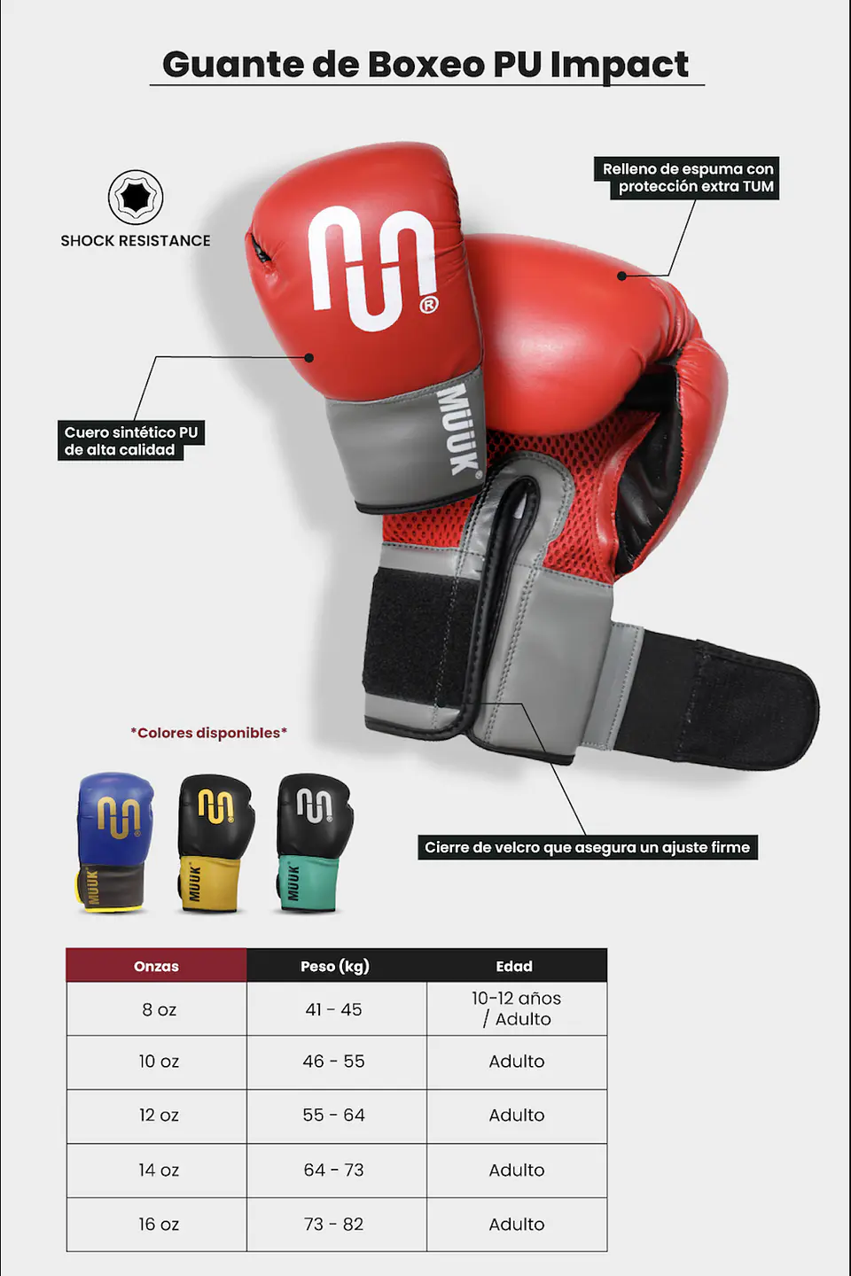 Guante De Box PU Impact Muuk Rojo-Gris 9