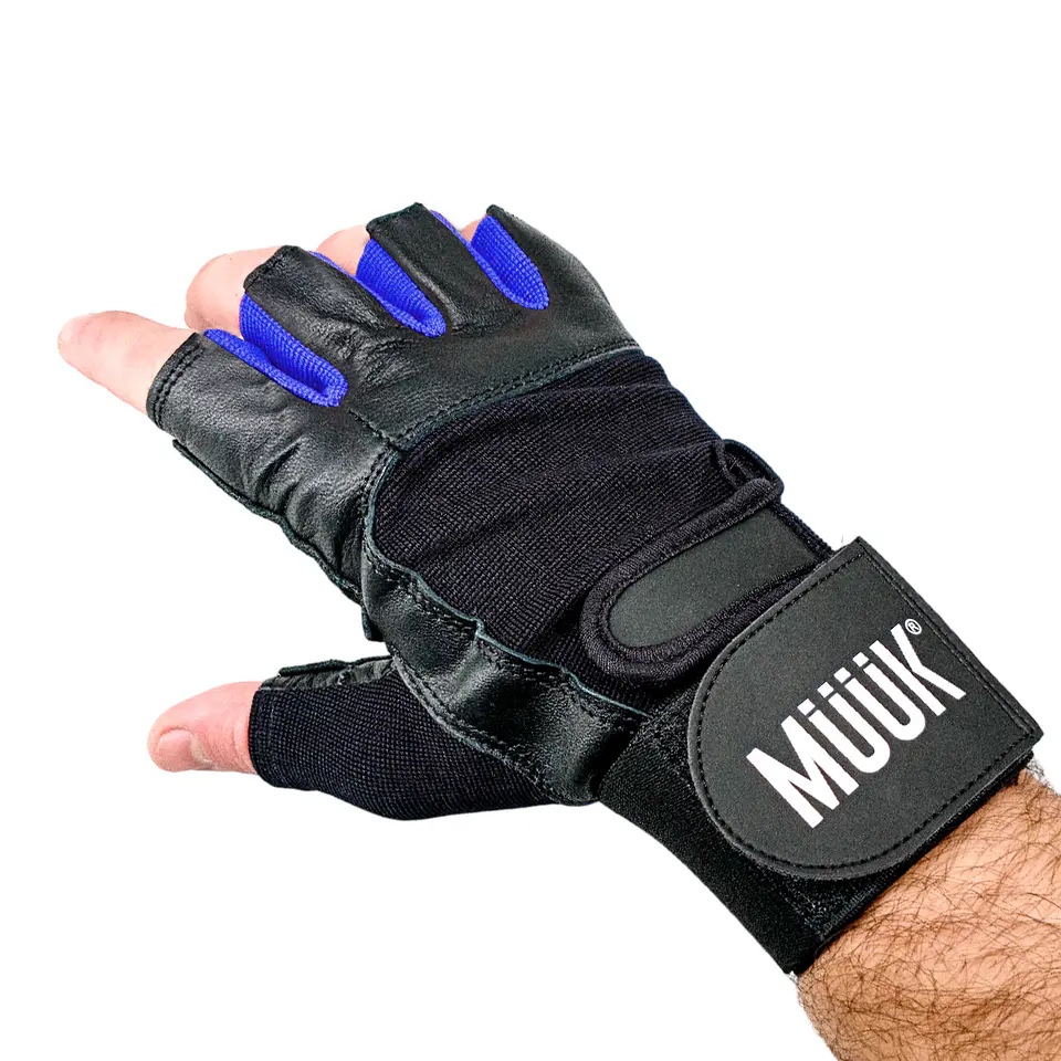Guante de Pesas Cuero Muuk  Negro-Azul 2