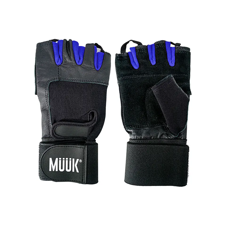 Guante de Pesas Cuero Muuk  Negro-Azul 1