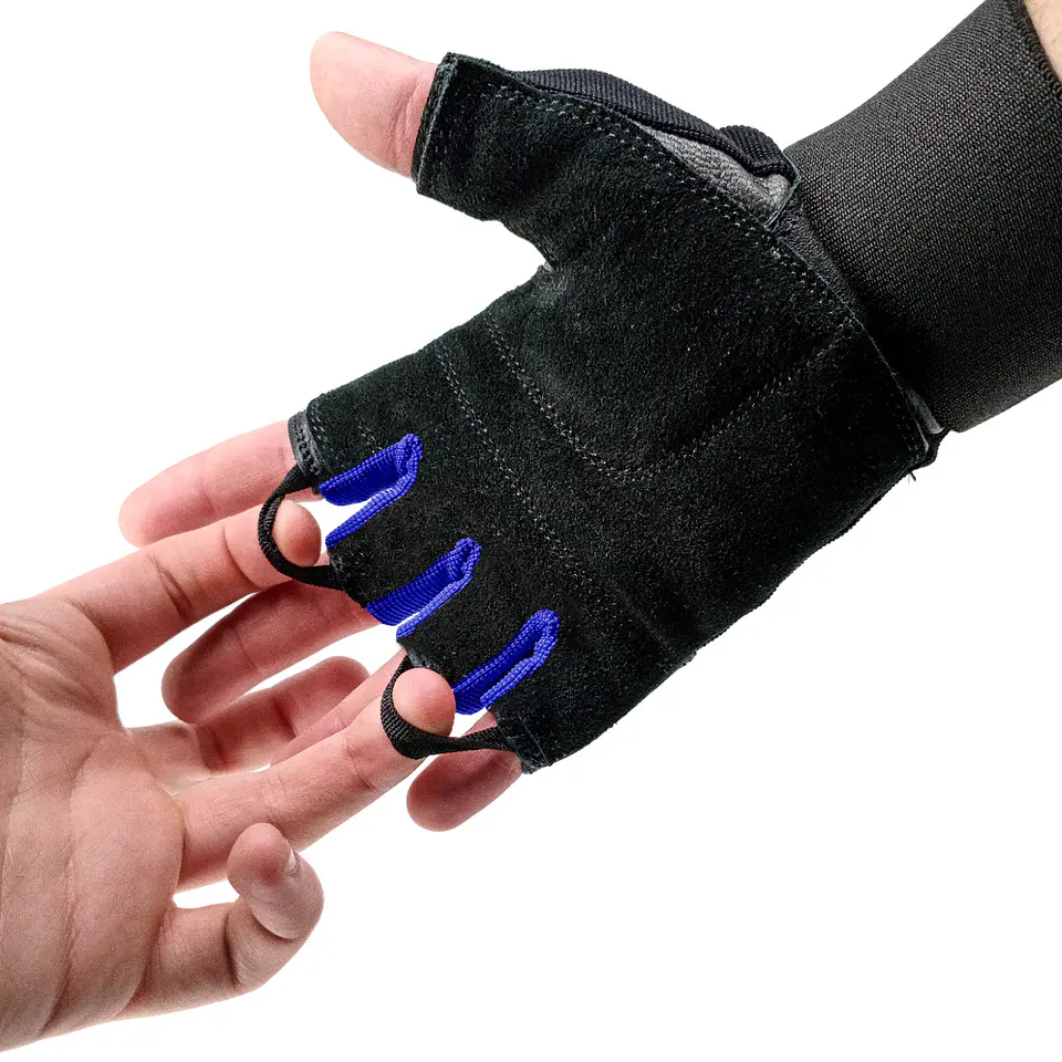 Guante de Pesas Cuero Muuk  Negro-Azul 4
