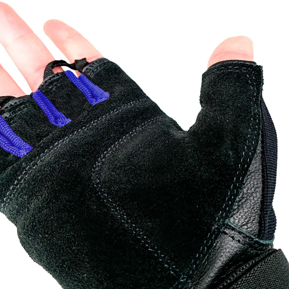 Guante de Pesas Cuero Muuk  Negro-Azul 7
