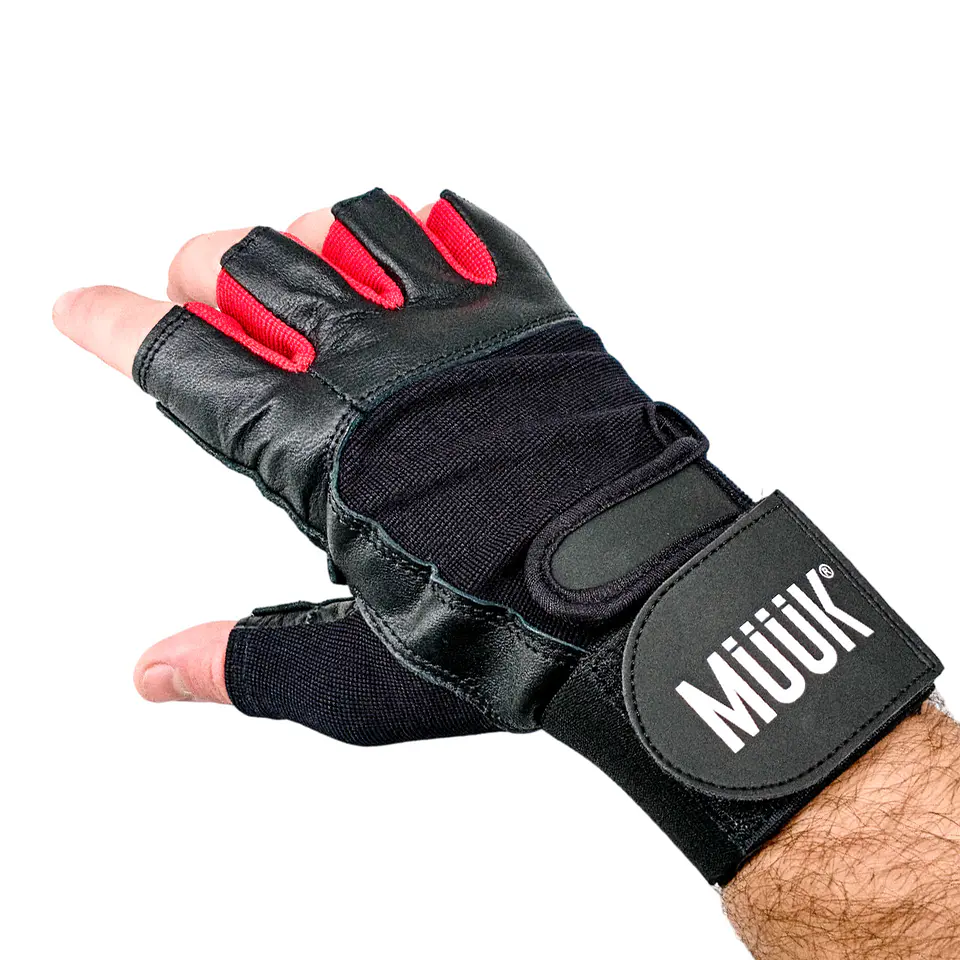 Guante de Pesas Cuero Muuk Negro-Rojo 2