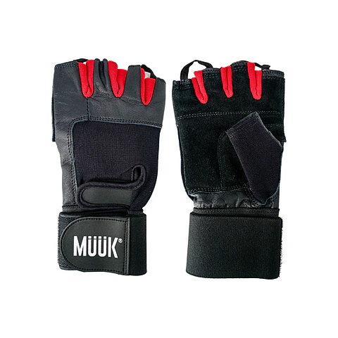 Guante de Pesas Cuero Muuk Negro-Rojo