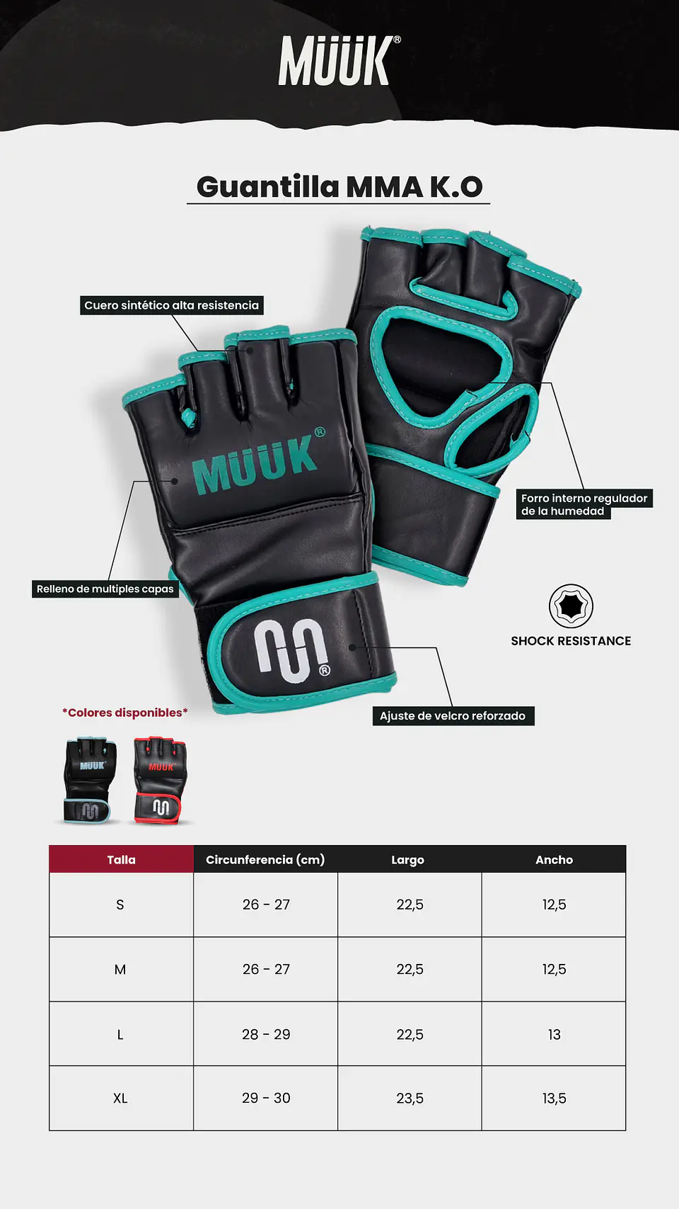 Guantilla MMA K.O. Muuk Negro-Turquesa 10