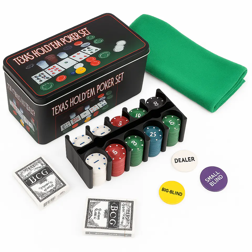 Set de Póker 200 Fichas + Cartas + Paño Texas Hold'em 1