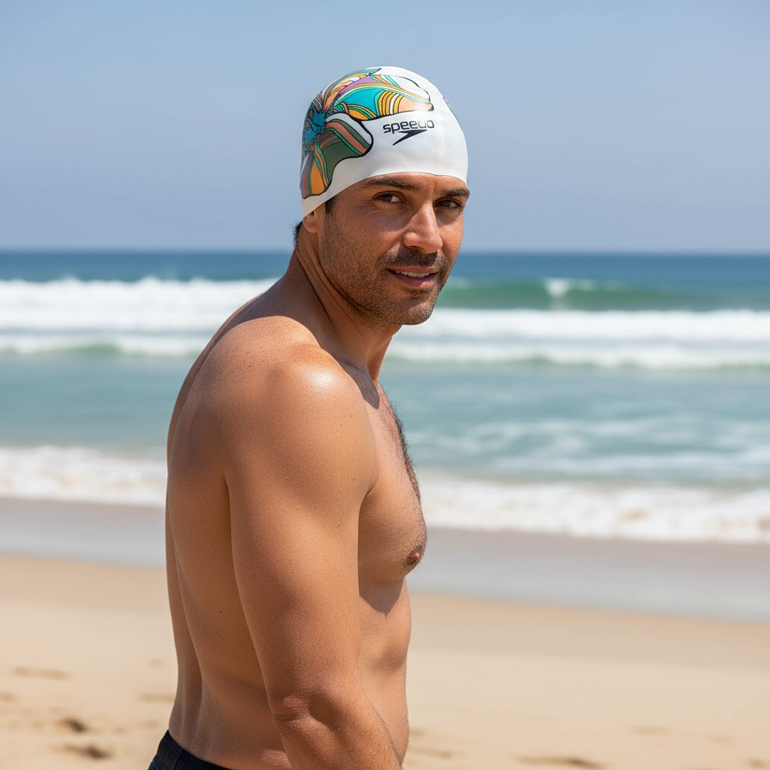 Gorro Natacion Speedo Adulto Blanco Multicolor Flor 4