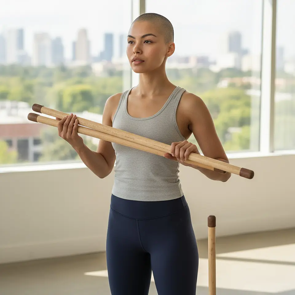 Baston de Gimnasia Madera Punta de Goma 110x2.5 cm 4