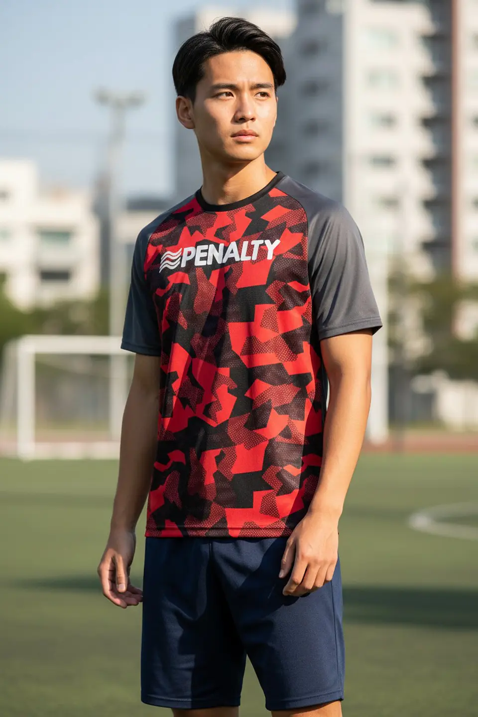 Polera Penalty Camuflaje Negro Rojo 6