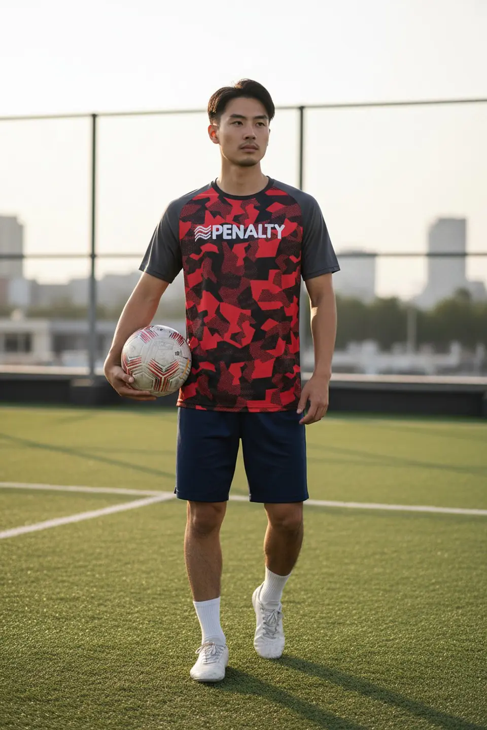 Polera Penalty Camuflaje Negro Rojo 8