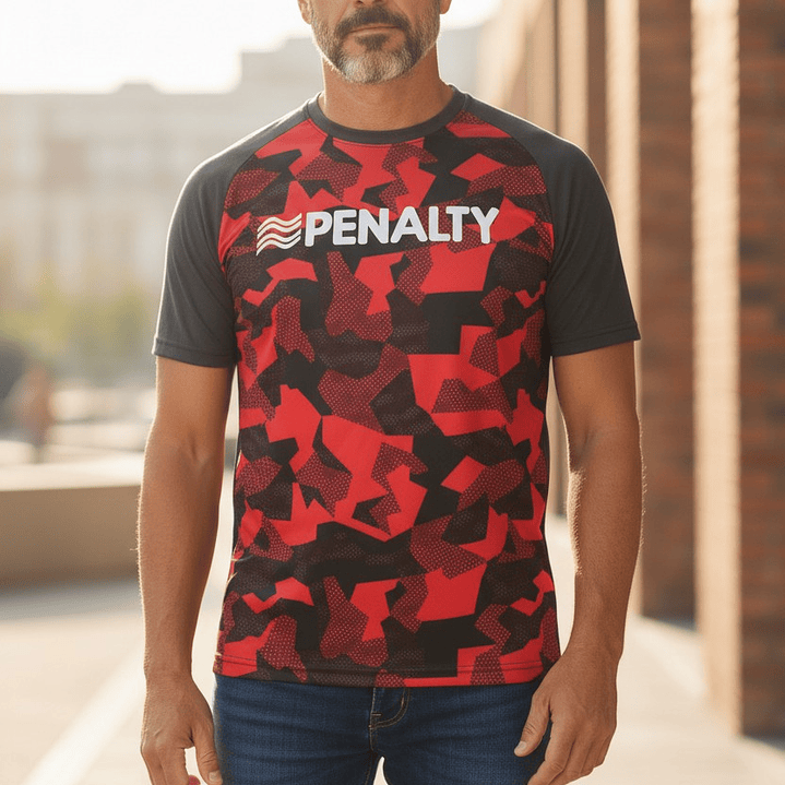 Polera Penalty Camuflaje Negro Rojo 9