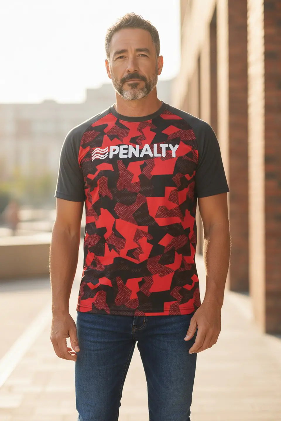 Polera Penalty Camuflaje Negro Rojo 9