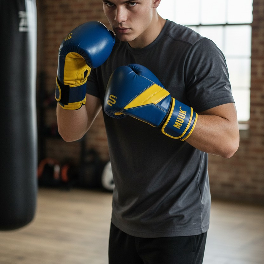 Guante De Box Muuk PU K.O. Azul-Amarillo 4