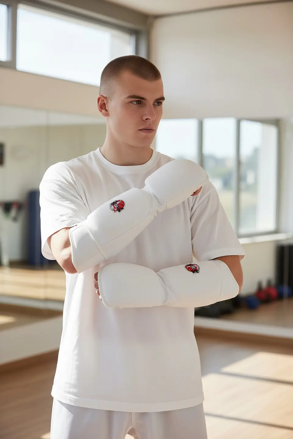 Protector Antebrazo de Taekwondo Okami Elasticado Blanco  3