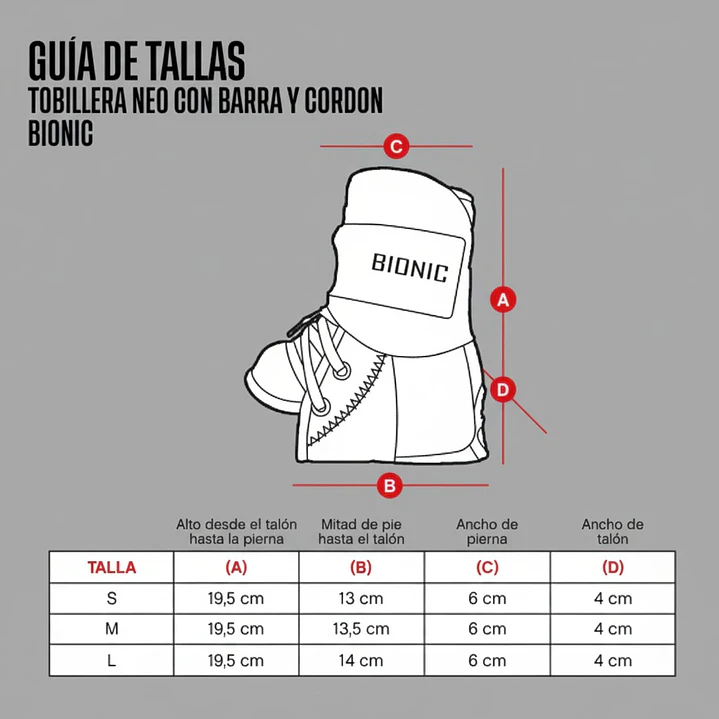 Tobillera de Proteccion Bionic Neopren con Barra y Cordon 5