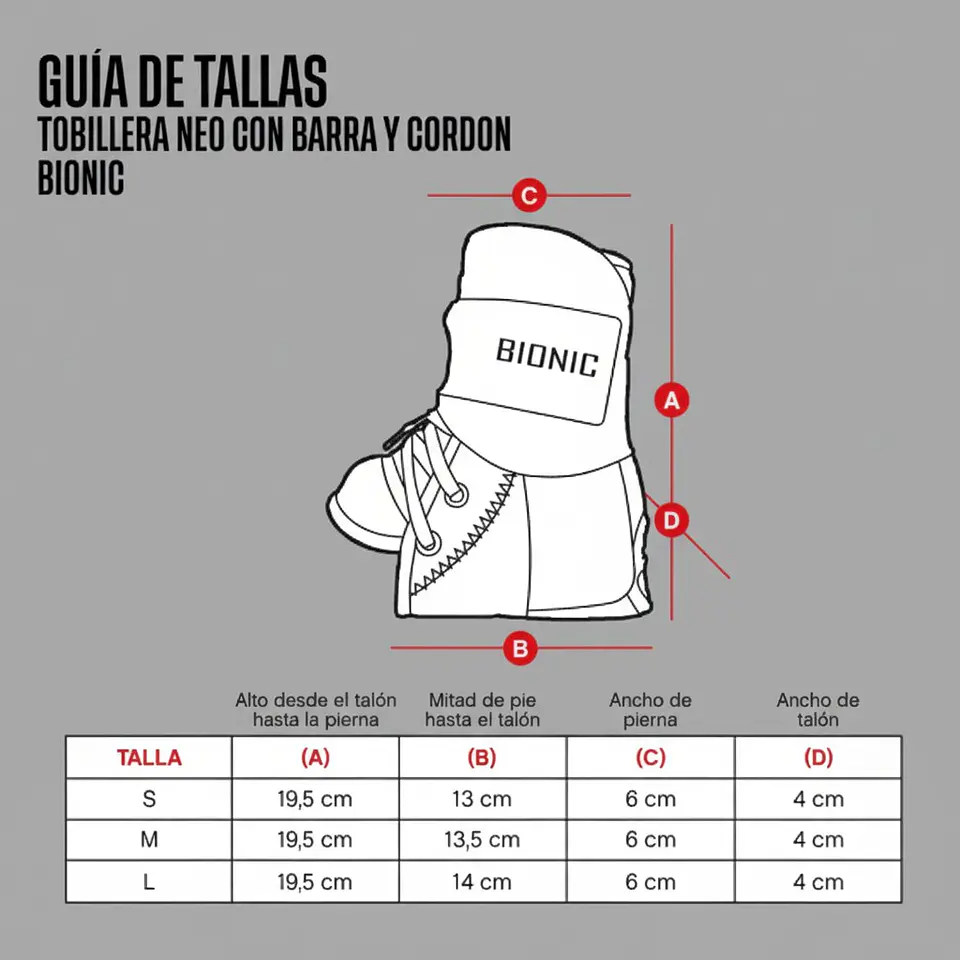 Tobillera de Proteccion Bionic Neopren con Barra y Cordon 5