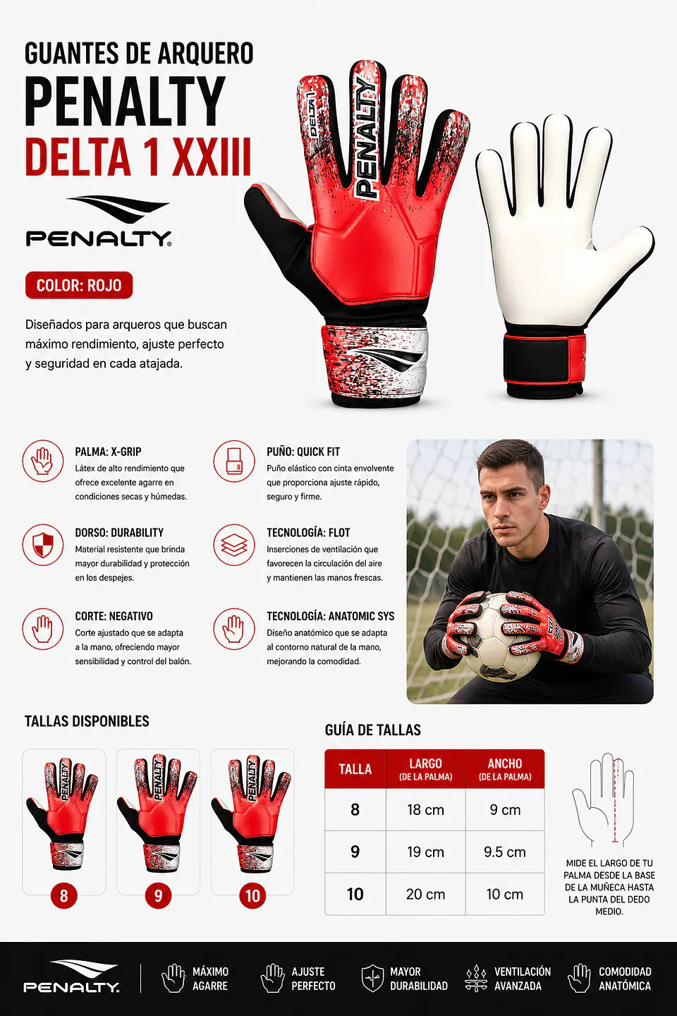 Guantes de Arquero Penalty Delta 1 XXIII Rojo 5